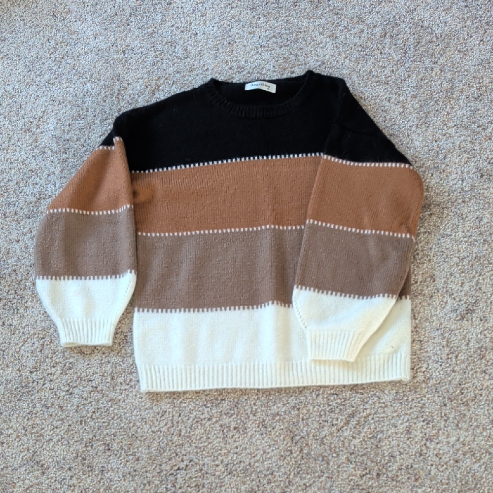 Men's Colorblock Crewneck Sweater - Black, Brown, and White